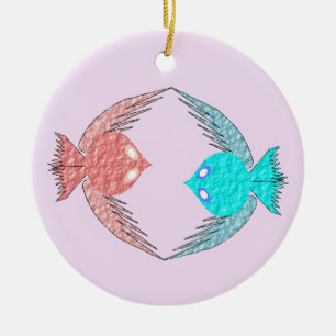 Cute Rosa och Blue Love birds Julgransprydnad Keramik