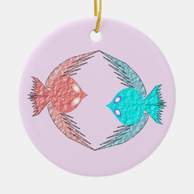 Cute Rosa och Blue Love birds Julgransprydnad Keramik (Framsidan)