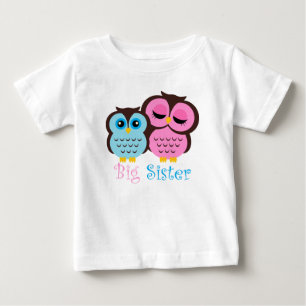 Cute Rosa och Blue Uggla Big Sister Little Brother T-shirt