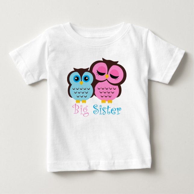 Cute Rosa och Blue Uggla Big Sister Little Brother Tee (Framsida)