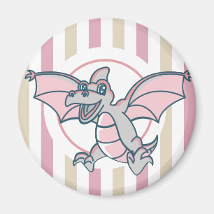 Cute Rosa och Grått Dragon Dinosaur Magnet