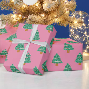 Cute Rosa och Grönt Julgranar Mönster Presentpapper