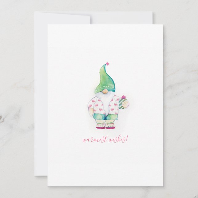 Cute Rosa och Grönt Vattensfärgad julgrumling Julkort (Framsida)