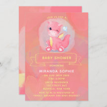 Cute Rosa och Gult Dinosaur Girl Baby Shower