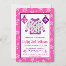 Cute Rosa och Lila Juldagen Jumper födelsedag Inbjudningar