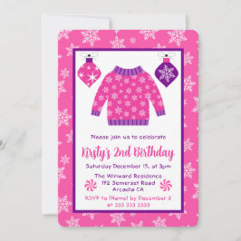 Cute Rosa och Lila Juldagen Jumper födelsedag Inbjudningar