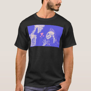 Cute Rosa och Lila Skeleton med katt - lekande K T Shirt