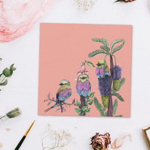 Cute Rosa och Lilac Watercolor Birets Greeting Car
