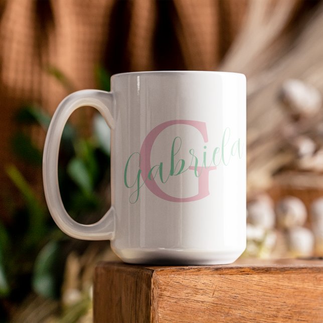 Cute Rosa och Mint och Feminin Typografi Två-Tonad Mugg (Skapare uppladdad)