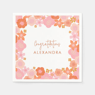 Cute Rosa och Orange Blommigt Gräns Studenten Pappersservett