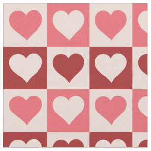 Cute Rosa och Red Checkered Hearts Mönster Tyg