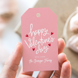 Cute Rosa och Red Hearts Glad Valentindagen Presentetikett