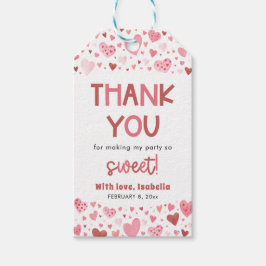 Cute Rosa och Red Hearts Valentine Girl Birthday Presentetikett