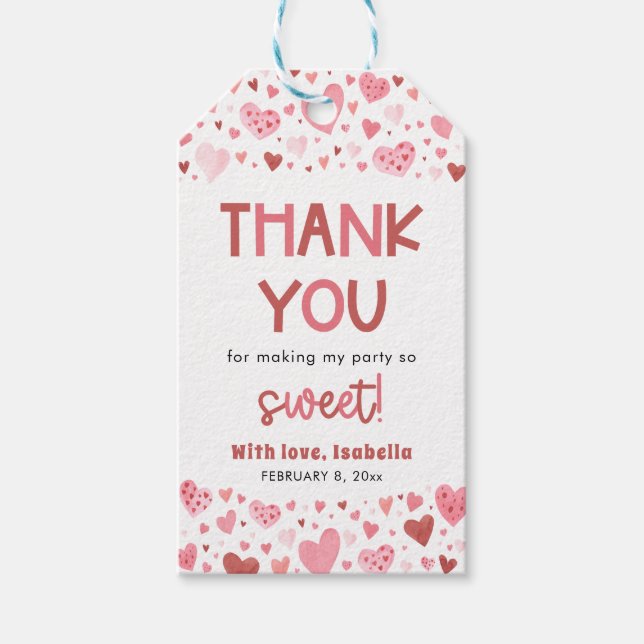 Cute Rosa och Red Hearts Valentine Girl Birthday Presentetikett (Framsidan)