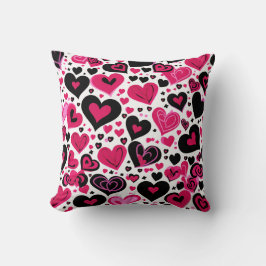 Cute Rosa och svart Hearearts Kudde
