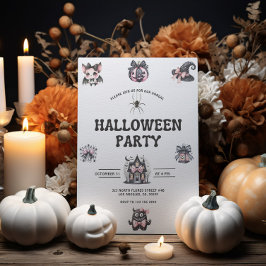 Cute Rosa och svart Kids Halloween fest Inbjudan