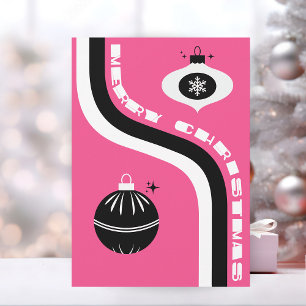 Cute Rosa och svart Retro God jul Julkort
