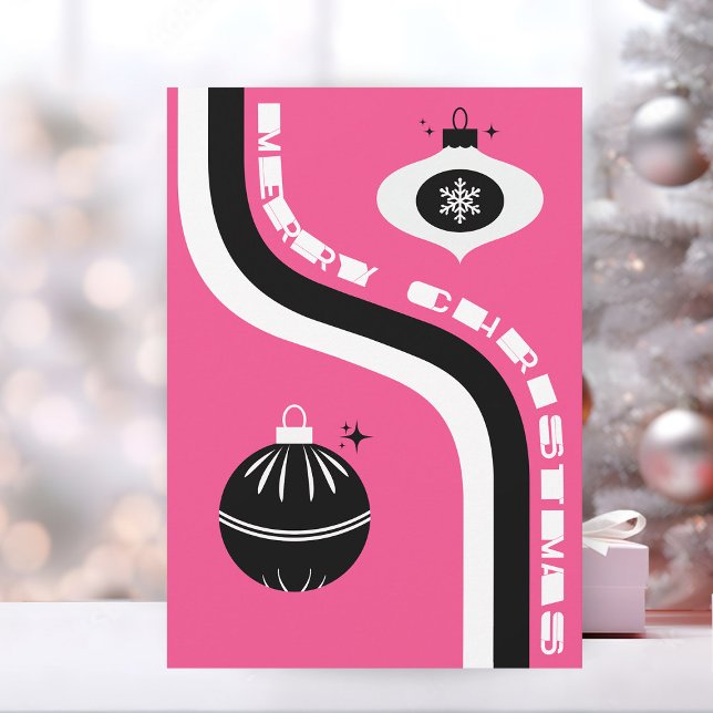 Cute Rosa och svart Retro God jul Julkort (custom Christmas card unique merry Christmas retro pink and black)