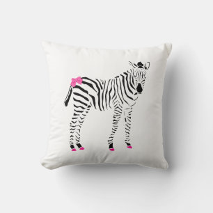 Cute Rosa och svart Zebra Girly Birth-meddelande Kudde
