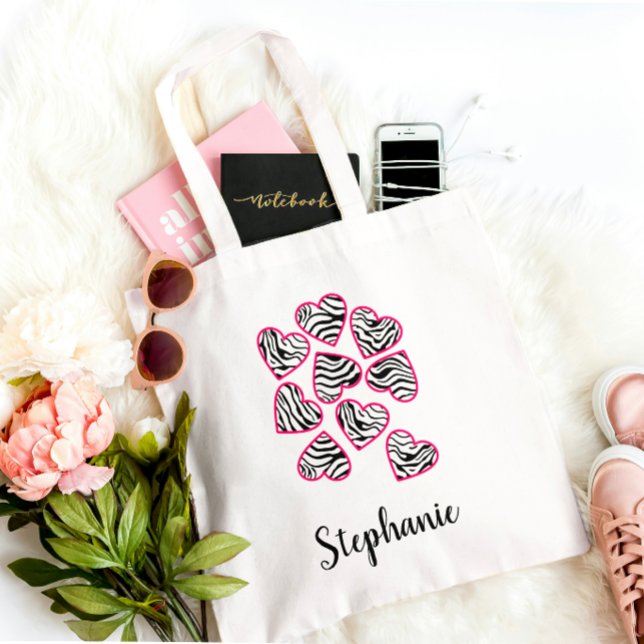 Cute Rosa och svart Zebra ränder Chic Roligt Namn Tygkasse (Skapare uppladdad)