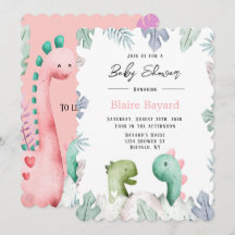 Cute Rosa och Teal Dinosaurs Baby Shower