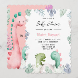 Cute Rosa och Teal Dinosaurs Baby Shower Inbjudningar