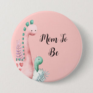 Cute Rosa och Teal Dinosaurs Baby Shower Mamma ska Knapp