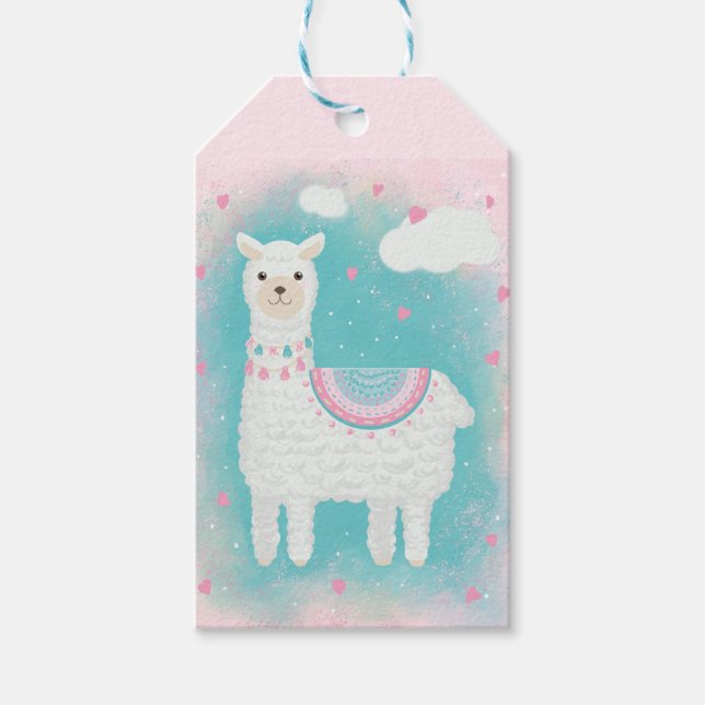 Cute Rosa och Turquise Llama Presentetikett (Framsidan)