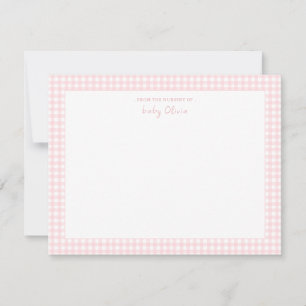 Cute rosa och vit gingham Flicka platt Tack Kort