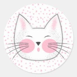 Cute Rosa och vit japansk Kattunge Runt Klistermärke