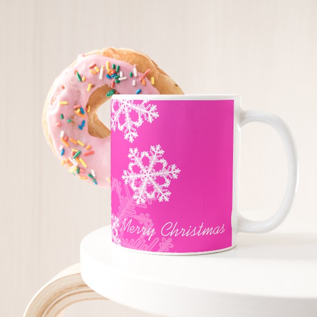 Cute rosa och vit jul snöflingor kaffemugg (Skapare uppladdad)