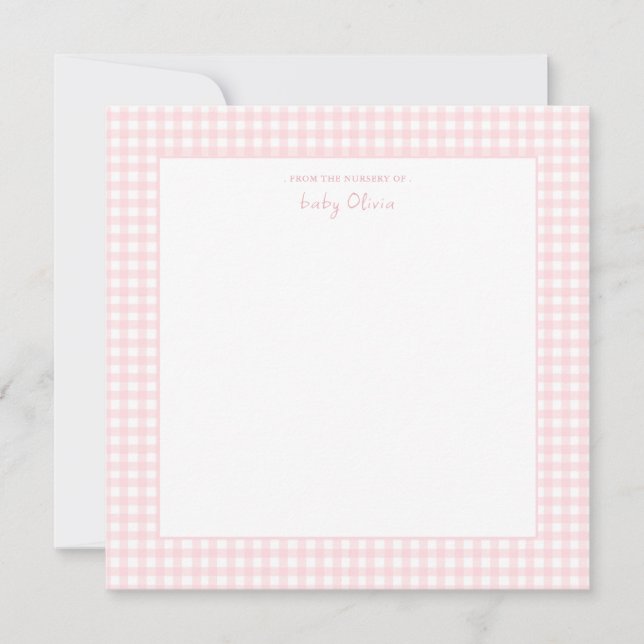 Cute Rosa och white gingham Square Flicka Tack Kort (Framsida)