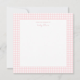 Cute Rosa och white gingham Square Flicka Tack Kort