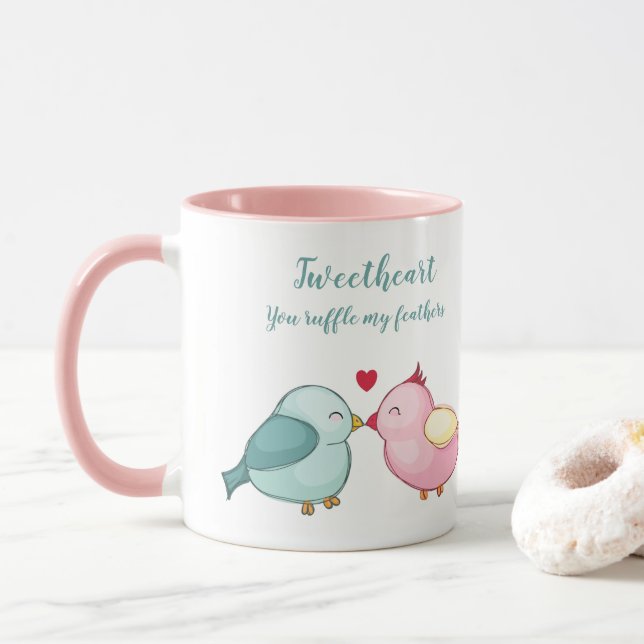 Cute Rosa och White Valentines day Love birds Mugg (Med munk)