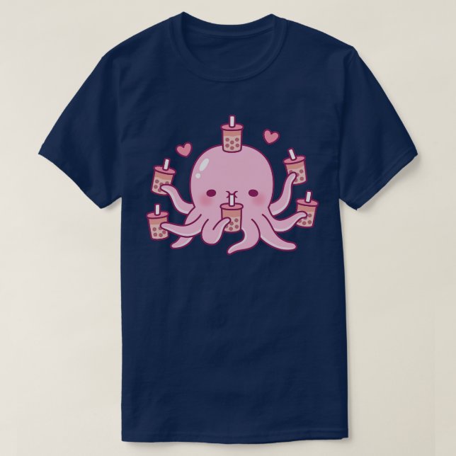 Cute Rosa Octopus Kärlek Bubble Tea T Shirt (Design framsida)