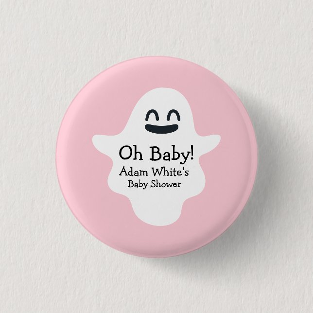 Cute Rosa Oh Baby! Ghost Halloween Baby Shower Knapp (Framsida)