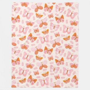 Cute Rosa Orange Boho Butterfly Mönster Fleecefilt