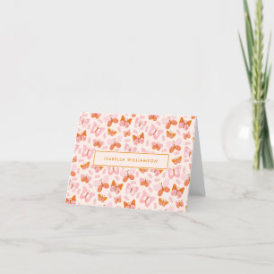 Cute Rosa Orange Boho Butterfly Mönster Namn Tack Kort