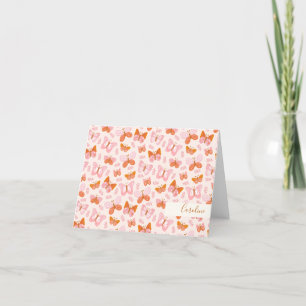 Cute Rosa Orange Boho Butterfly Personlig Tack Kort
