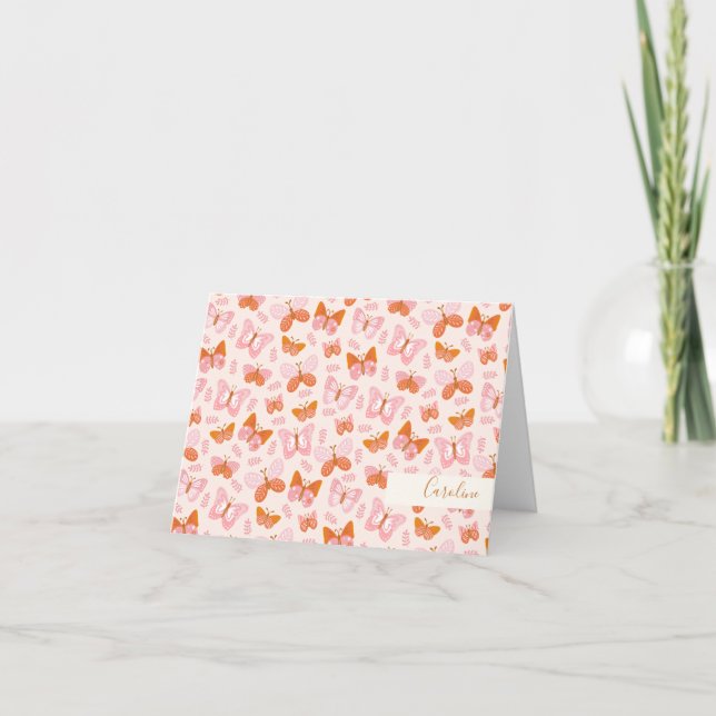 Cute Rosa Orange Boho Butterfly Personlig Tack Kort (Framsida)