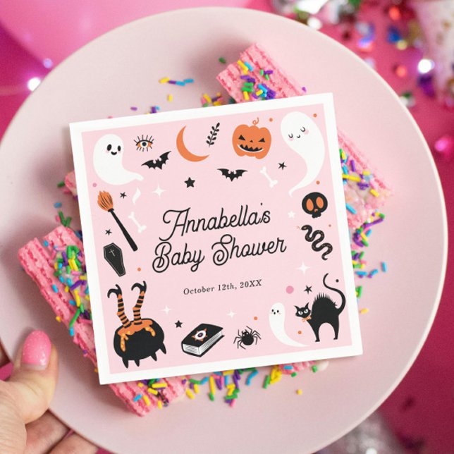 Cute Rosa Orange Halloween Baby Shower Pappersservett (Skapare uppladdad)