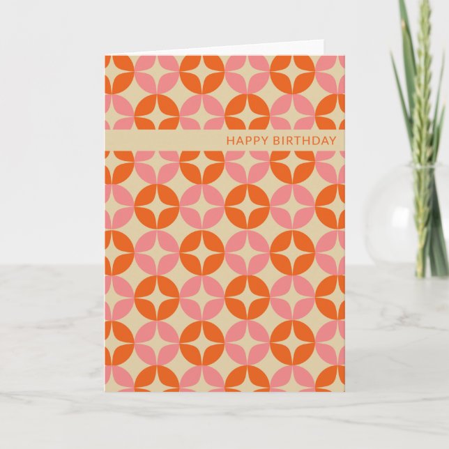 Cute Rosa Orange Mid Mod Geometric Birthday Kort (Framsida)