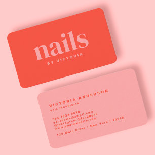 Cute Rosa Orange Neon Nail-tekniker Visitkort