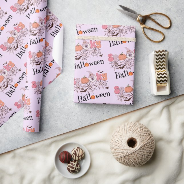 Cute Rosa Orange Spooky Halloween Presentpapper (Hantverk)