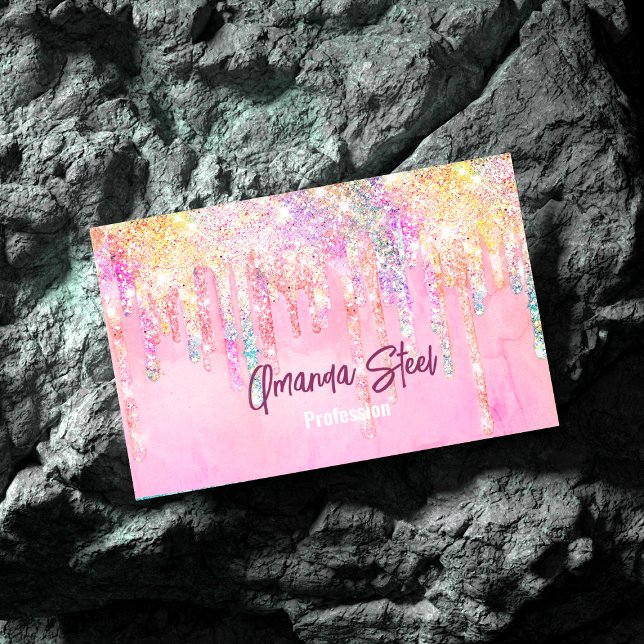 Cute Rosa orange Unicorn Glitter Drives monogram Magnetiska Visitkort (Skapare uppladdad)