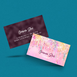 Cute Rosa orange Unicorn Glitter Drives monogram Visitkort