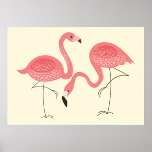 Cute Rosa Pair of Flamingos Illustration Poster