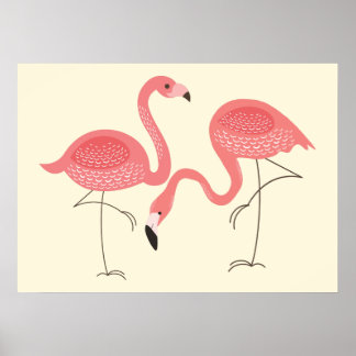 Cute Rosa Pair of Flamingos Illustration Poster