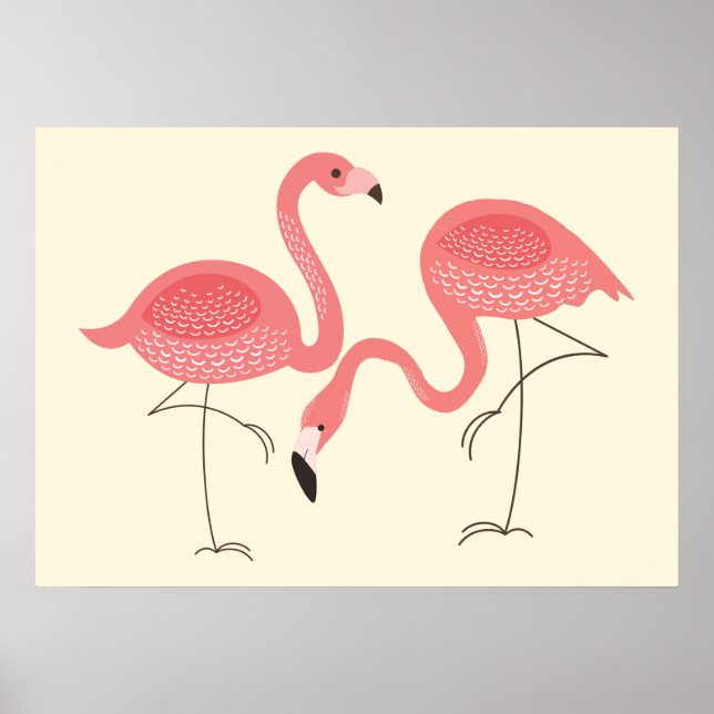 Cute Rosa Pair of Flamingos Illustration Poster (Framsidan)