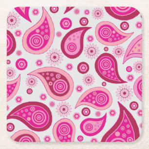 Cute Rosa Paisley Mönster Underlägg Papper Kvadrat